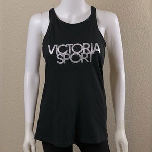 NWT Victoria’s Secret Sport Silver Shimmer Black Strappy Tank Top $25